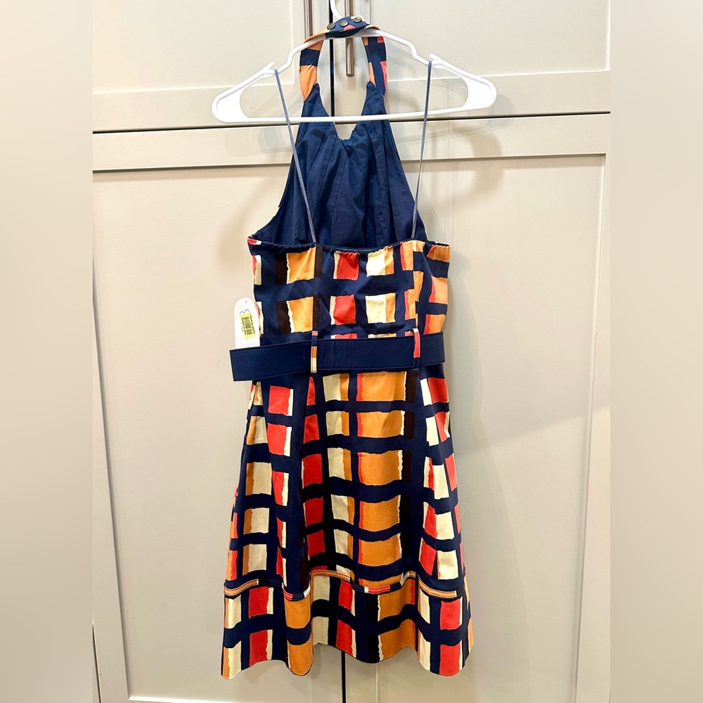NWT Jessica Simpson Stylish Women’s Halter Dress with Belt - Navy/Orange pattern - Picture 2 of 10